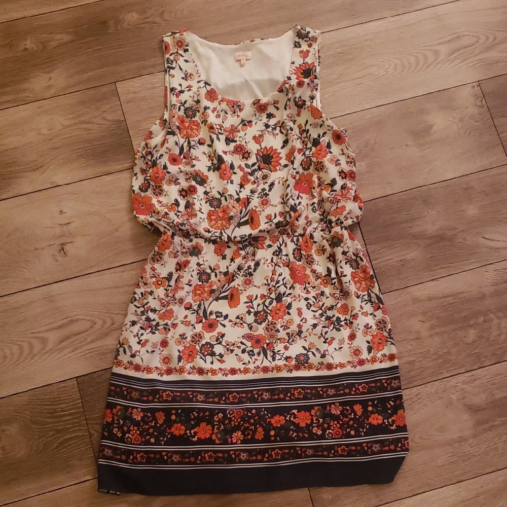 Floral Sleeveless Dress - Cream and Red